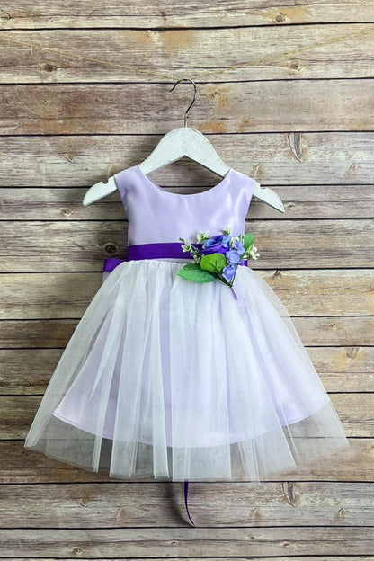 Rossybell Satin & Tulle Baby Dress with Satin Sash & Flower