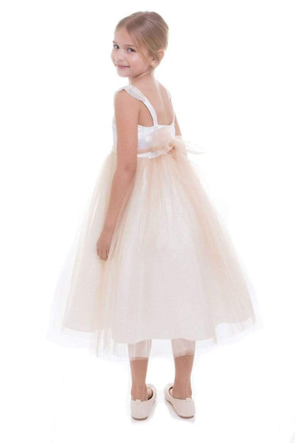 Dress - Serenity Satin Top Girls Dress With Short Pearl Capped Sleeves And Glitter Skirt