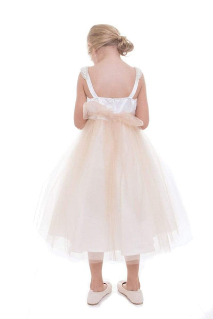 Dress - Serenity Satin Top Girls Dress With Short Pearl Capped Sleeves And Glitter Skirt