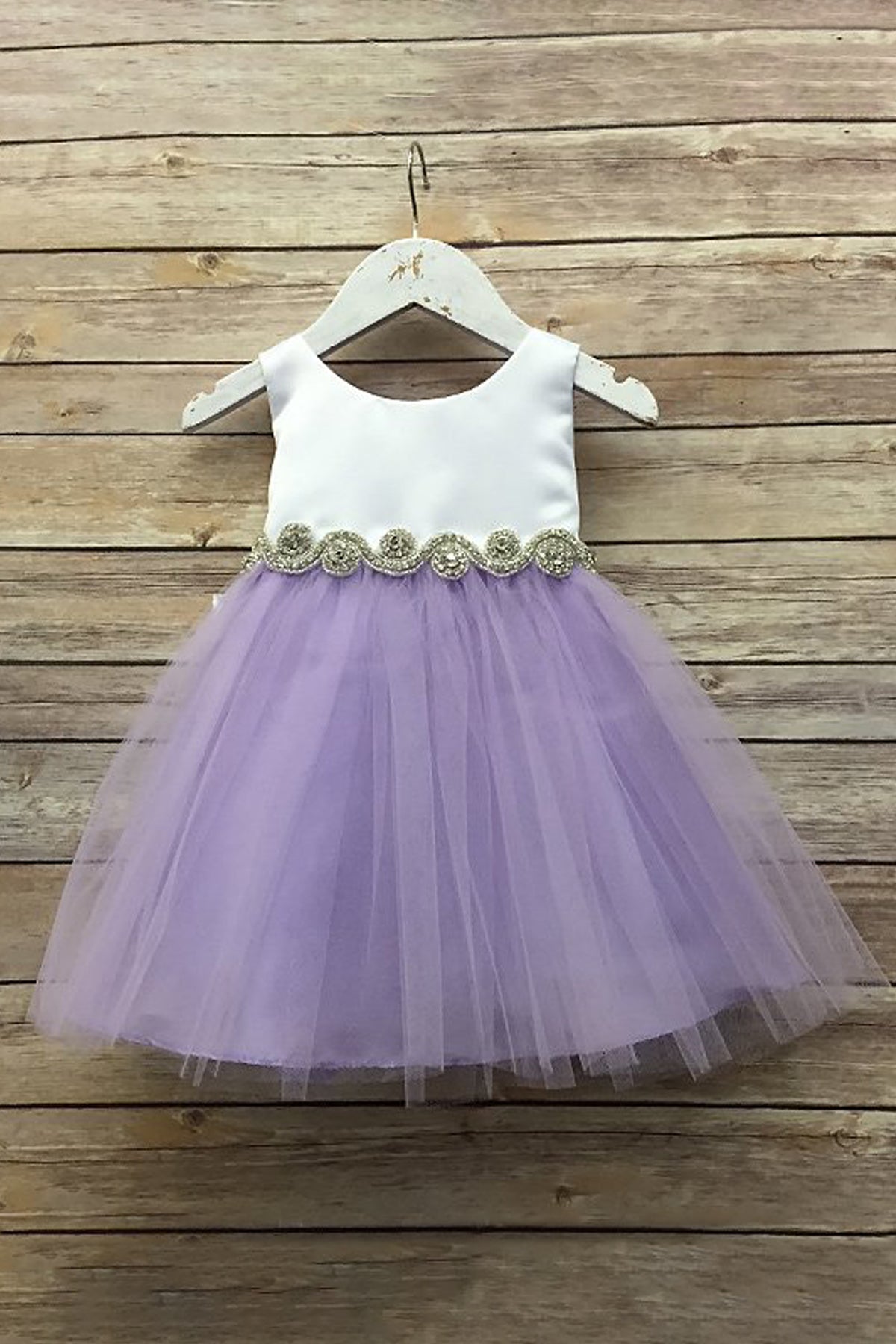 Abigail Satin & Tulle Baby Dress with Swirl Rhinestone Belt