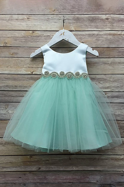 Abigail Satin & Tulle Baby Dress with Swirl Rhinestone Belt