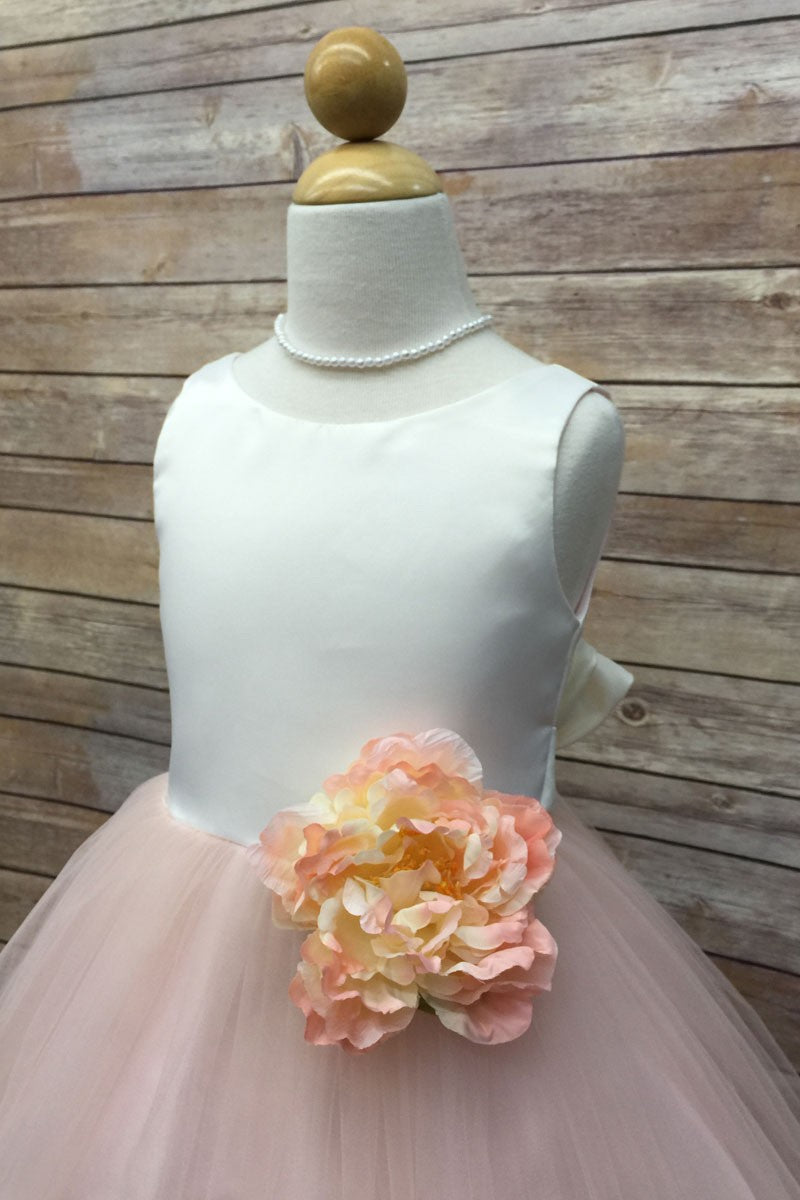 Dress - Hannah Satin Two-Tone Girls Dress With 3D Flower Detail