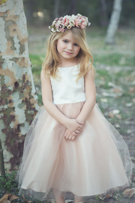 Dress - Hannah Satin Two-Tone Girls Dress With 3D Flower Detail