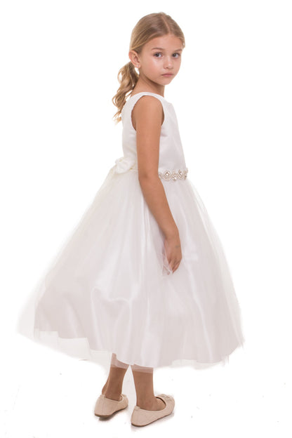 Abigail Satin Two-Tone Girls Dress with Swirl Rhinestone Belt and Plus Size