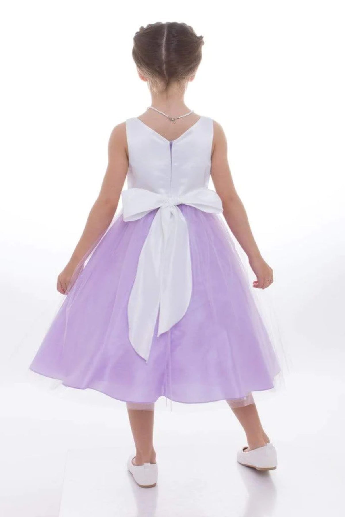 Abigail Satin Two-Tone Girls Dress with Swirl Rhinestone Belt and Plus Size