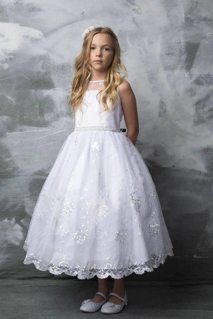 Ella Lace Girls Dress with Pearl Belt and Plus Size