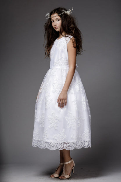 Dress - Cristina Satin & Tulle Girls Dress With Lace And Short Capped Sleeves With Plus Size