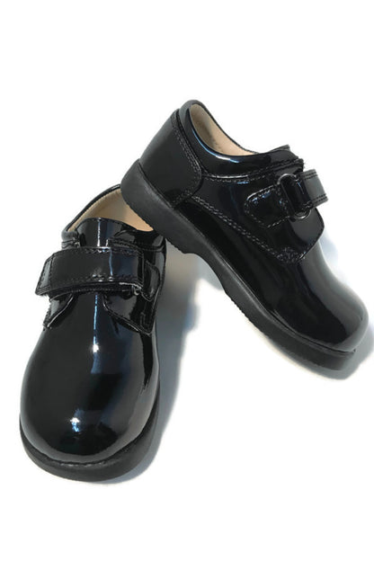 Faux Patent Leather Dress Shoes with Velcro Closure for Boys