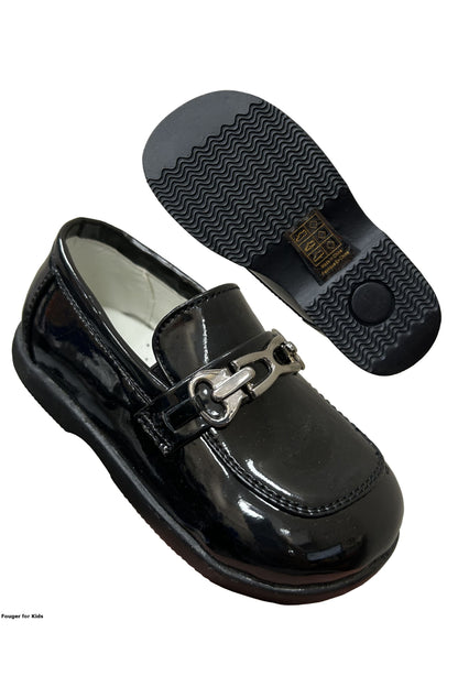 Faux Patent Leather Loafers with Horsebit Detail for Boys