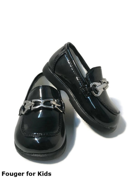 Faux Patent Leather Loafers with Horsebit Detail for Boys