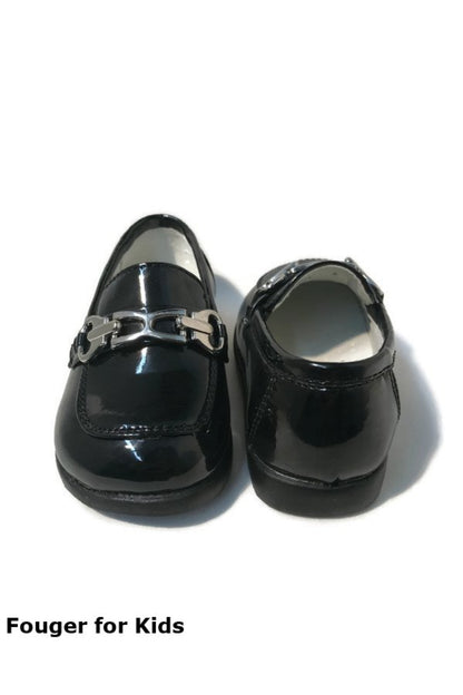 Faux Patent Leather Loafers with Horsebit Detail for Boys