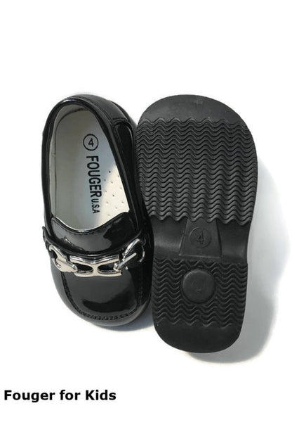 Faux Patent Leather Loafers with Horsebit Detail for Boys