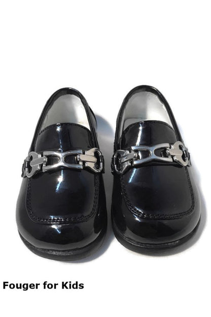 Faux Patent Leather Loafers with Horsebit Detail for Boys