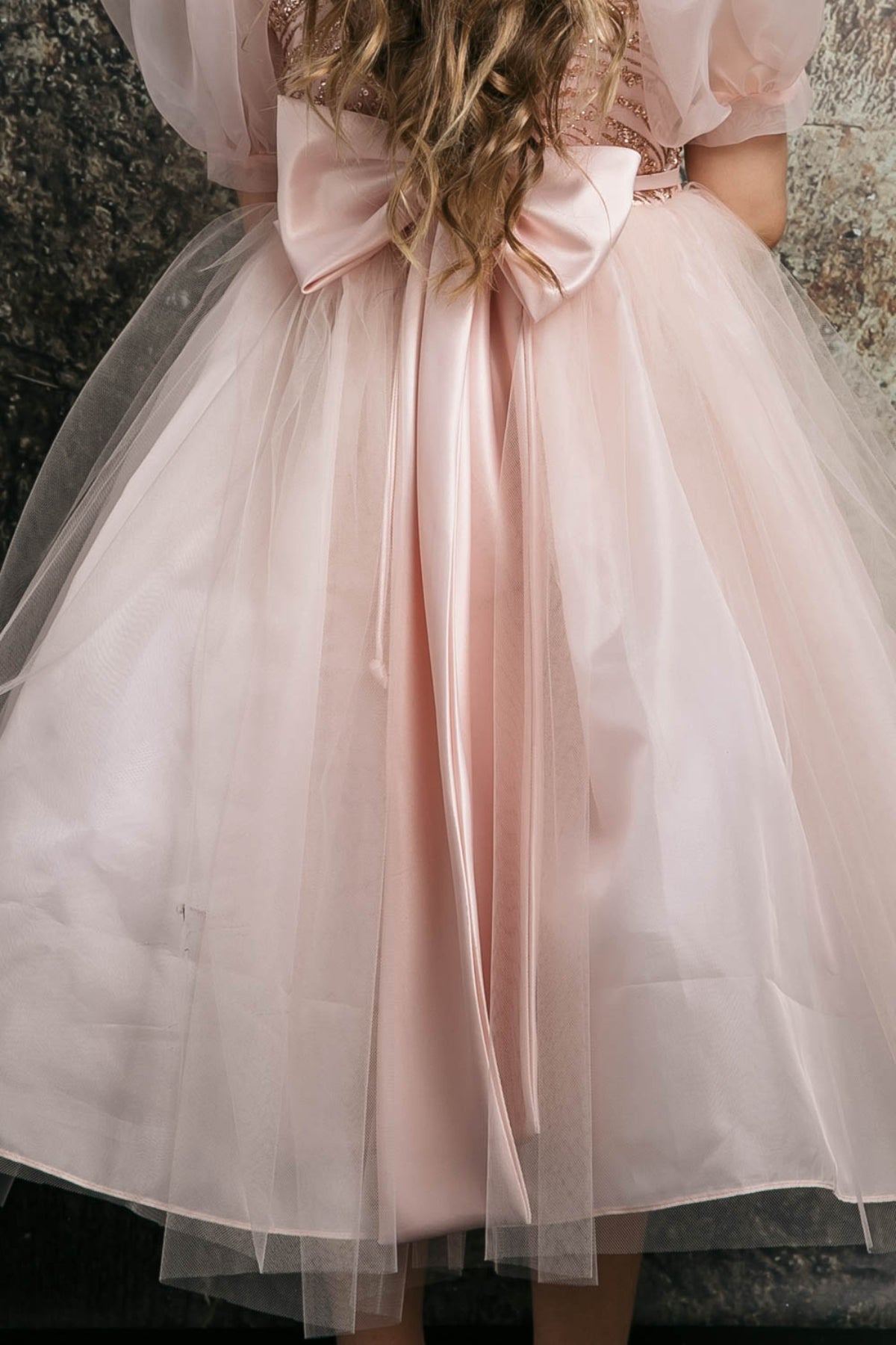 Dress - Valentina Glitter & Tulle Girls Dress With Organza Bubble Sleeves