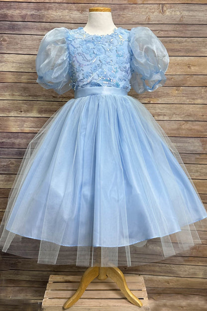 Dress - Vivian Sequin & Tulle Girls Dress With Organza Bubble Sleeves