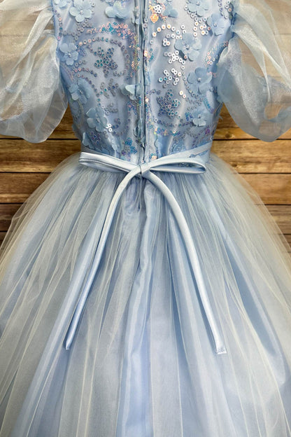 Dress - Vivian Sequin & Tulle Girls Dress With Organza Bubble Sleeves