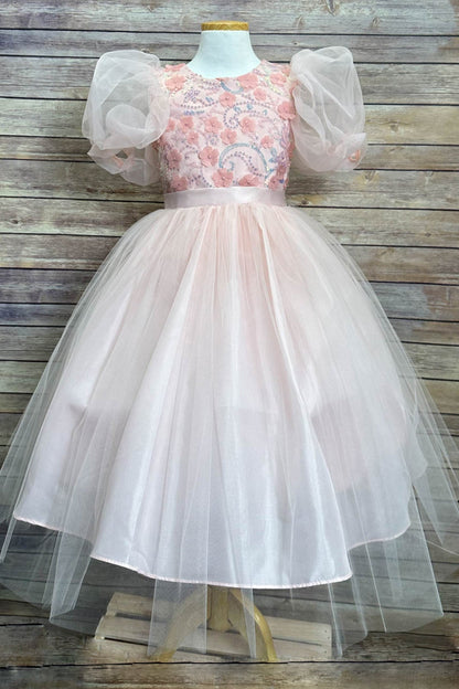 Dress - Vivian Sequin & Tulle Girls Dress With Organza Bubble Sleeves