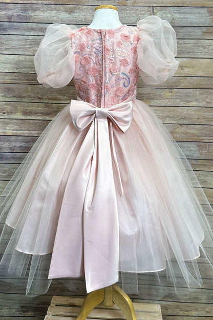 Dress - Vivian Sequin & Tulle Girls Dress With Organza Bubble Sleeves