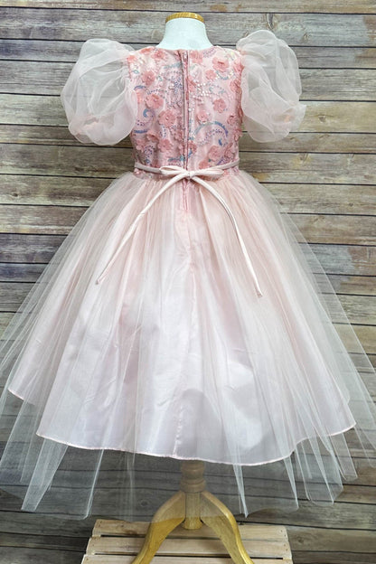 Dress - Vivian Sequin & Tulle Girls Dress With Organza Bubble Sleeves