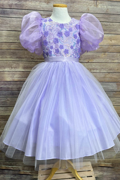 Dress - Vivian Sequin & Tulle Girls Dress With Organza Bubble Sleeves