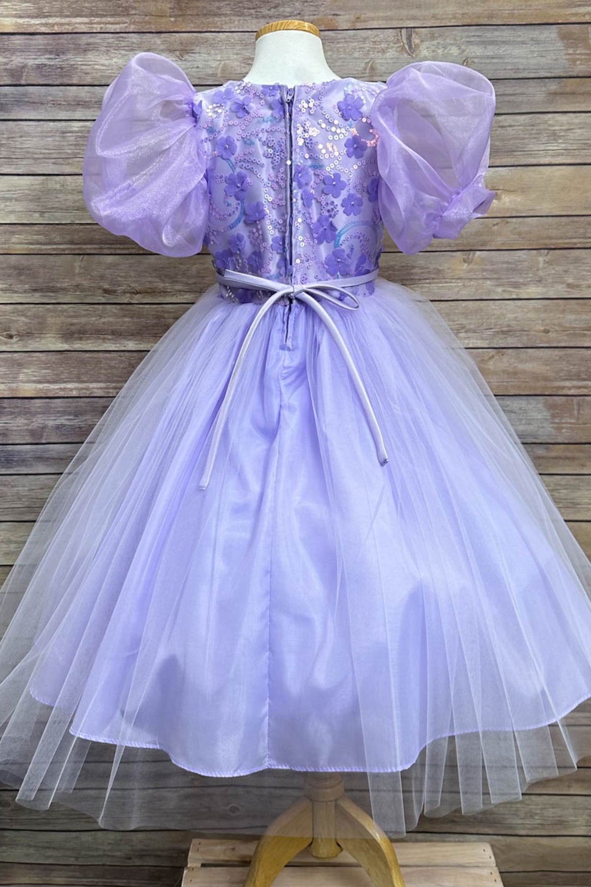 Dress - Vivian Sequin & Tulle Girls Dress With Organza Bubble Sleeves