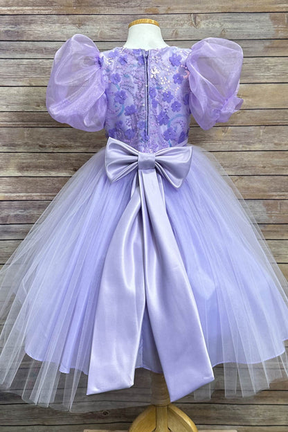 Dress - Vivian Sequin & Tulle Girls Dress With Organza Bubble Sleeves