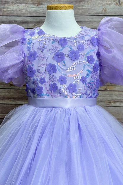 Dress - Vivian Sequin & Tulle Girls Dress With Organza Bubble Sleeves