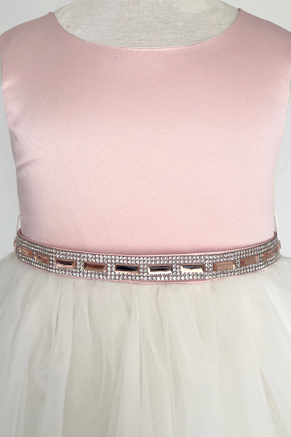 Pink & Rose Gold Rhinestone Satin & Tulle Girls Dress