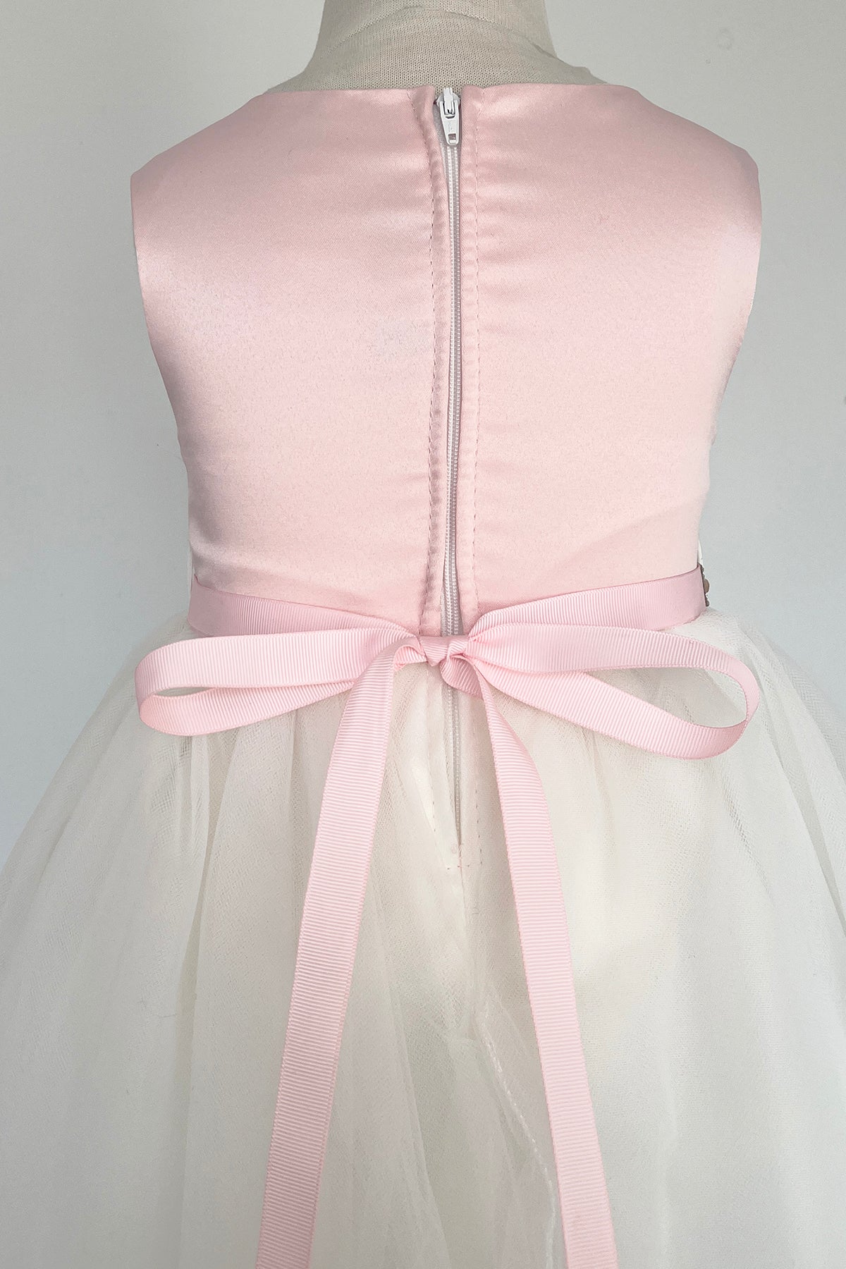 Pink & Rose Gold Rhinestone Satin & Tulle Girls Dress