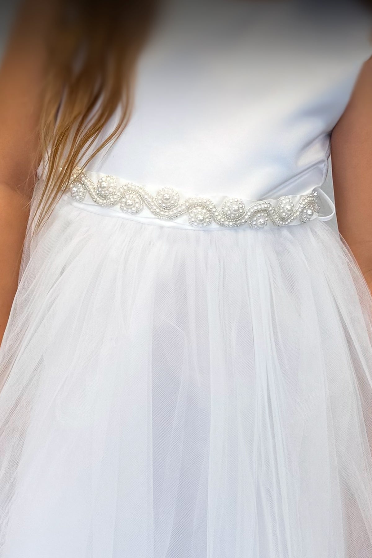 *RESTOCKED* Pearl Rhinestone Satin & Tulle Girls Dress