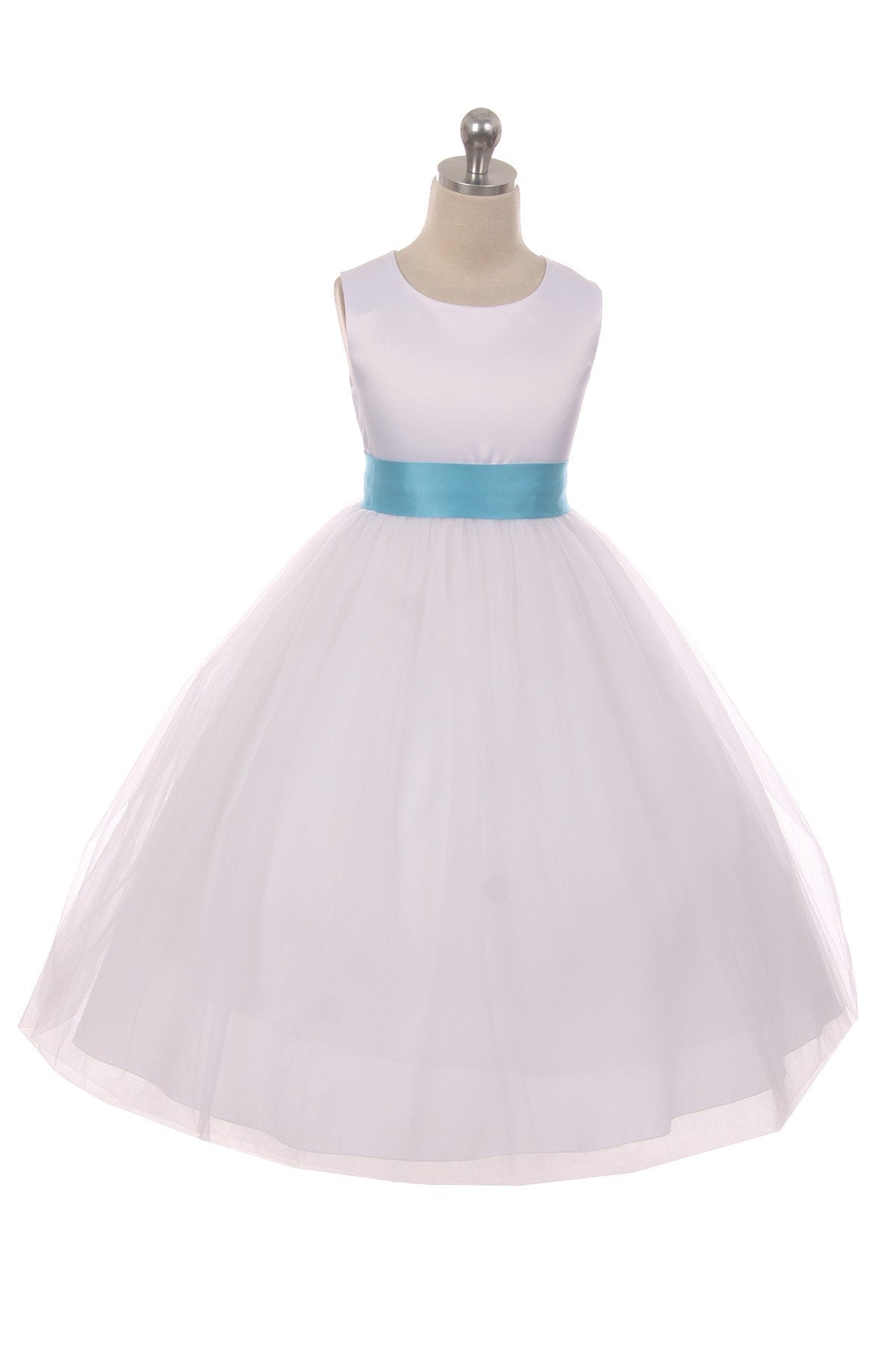 *RESTOCKED* White Satin Sash & Bow Girls Dress (1 of 2)