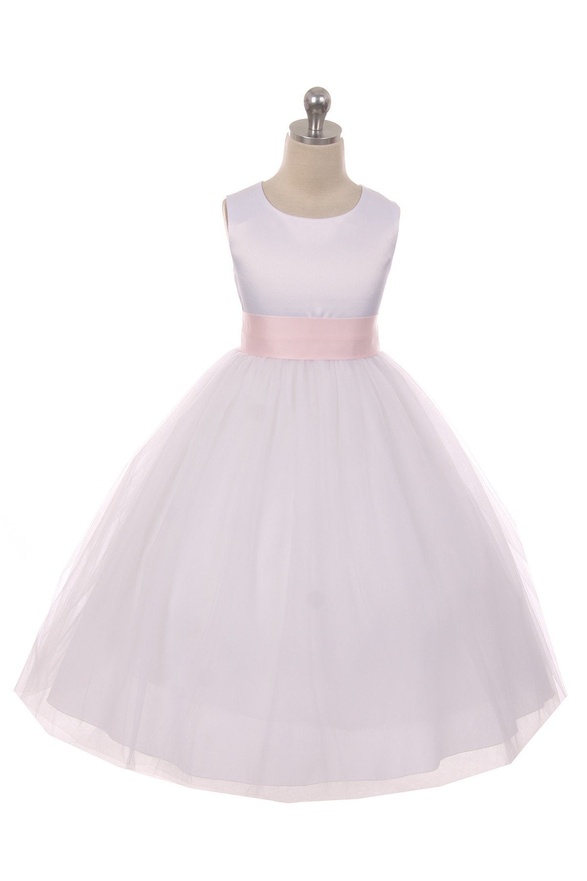 *RESTOCKED* White Satin Sash & Bow Girls Dress (1 of 2)