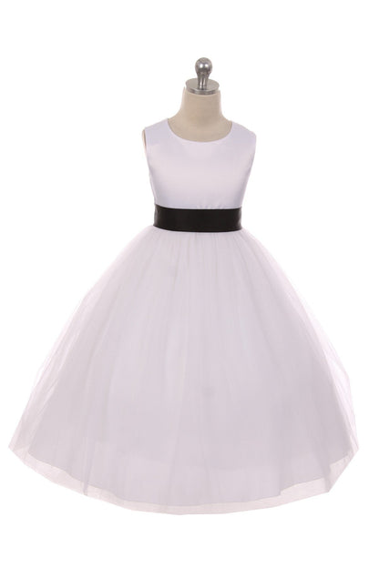 *RESTOCKED* White Satin Sash & Bow Girls Dress (1 of 2)
