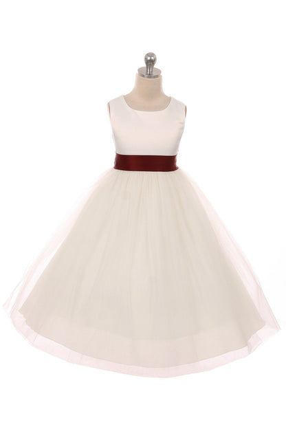 Ivory Satin Sash & Bow Girls Dress (1 of 2)