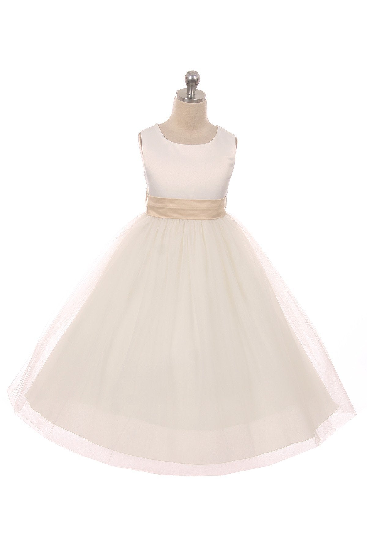 *RESTOCKED* White Satin Sash & Bow Girls Dress (1 of 2)