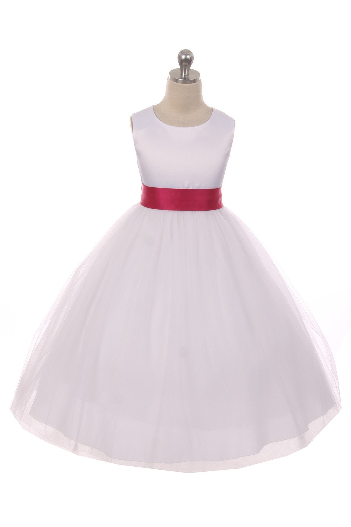 White Satin Sash & Bow Girls Dress (1 of 2) 10 / White / Fuchsia White Satin Sash & Bow Girls Dress (1 of 2) 10 / White / Fuchsia