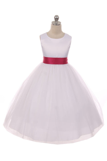 *RESTOCKED* White Satin Sash & Bow Girls Dress (1 of 2)