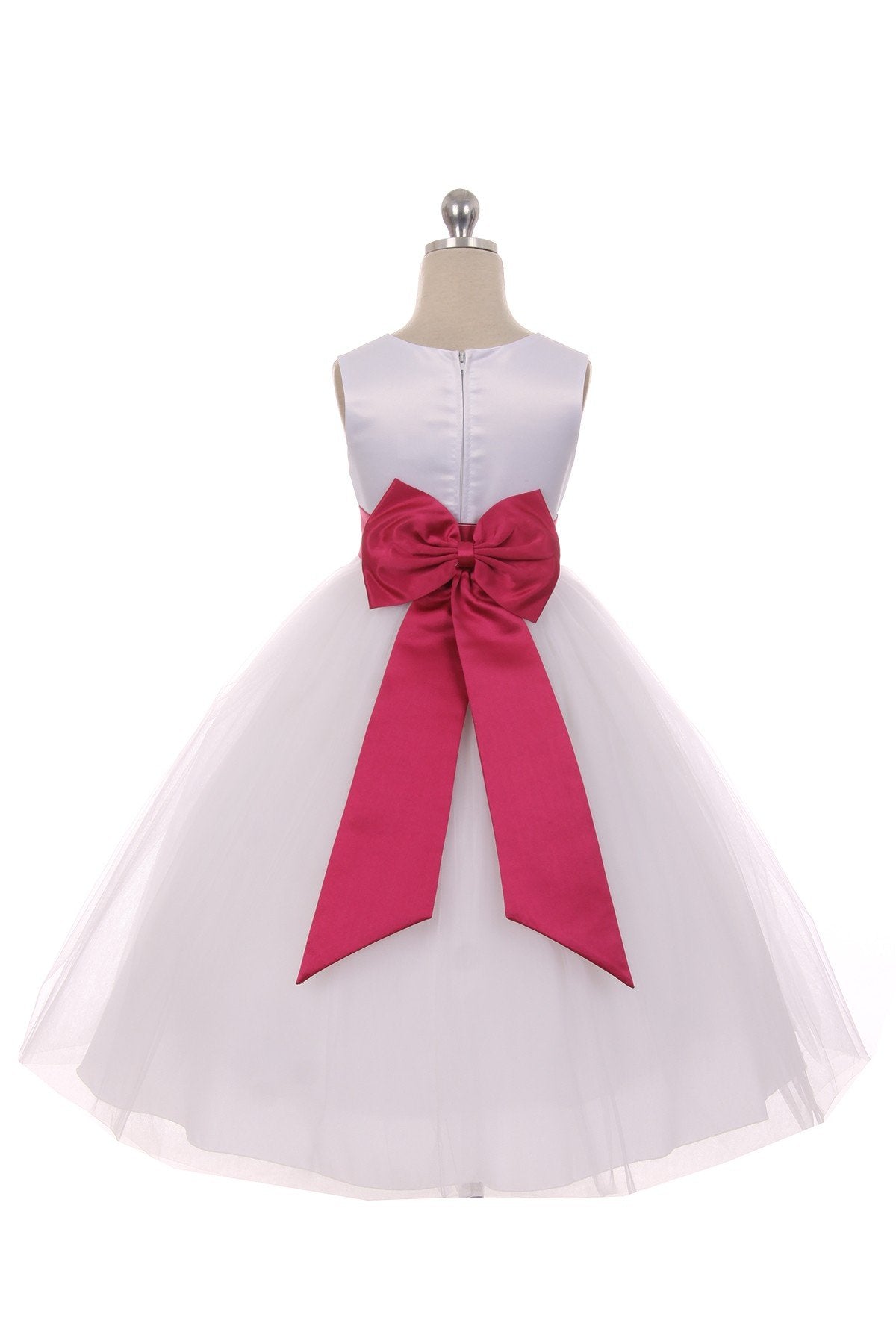 *RESTOCKED* White Satin Sash & Bow Girls Dress (1 of 2)