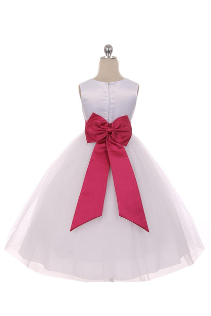 *RESTOCKED* White Satin Sash & Bow Girls Dress (1 of 2)