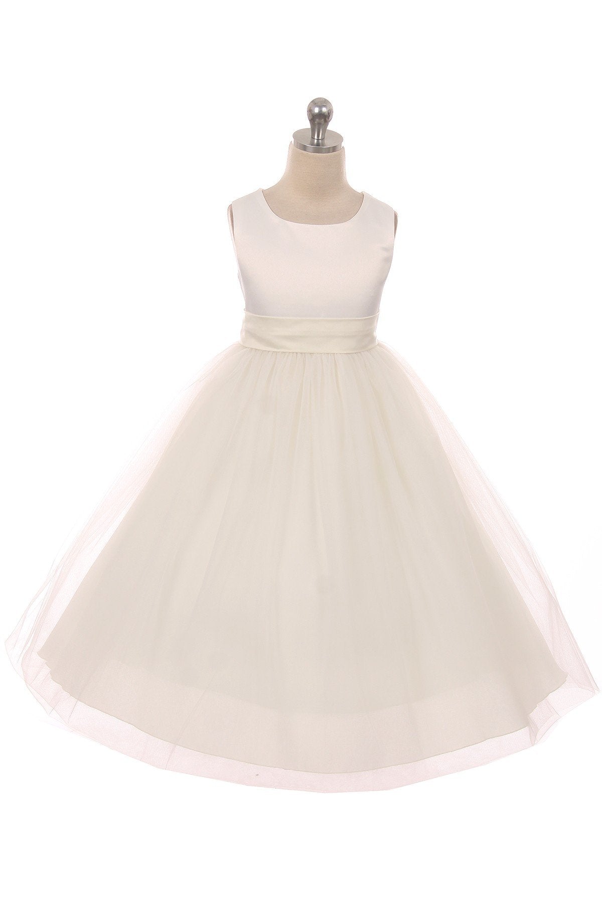 *RESTOCKED* White Satin Sash & Bow Girls Dress (1 of 2)