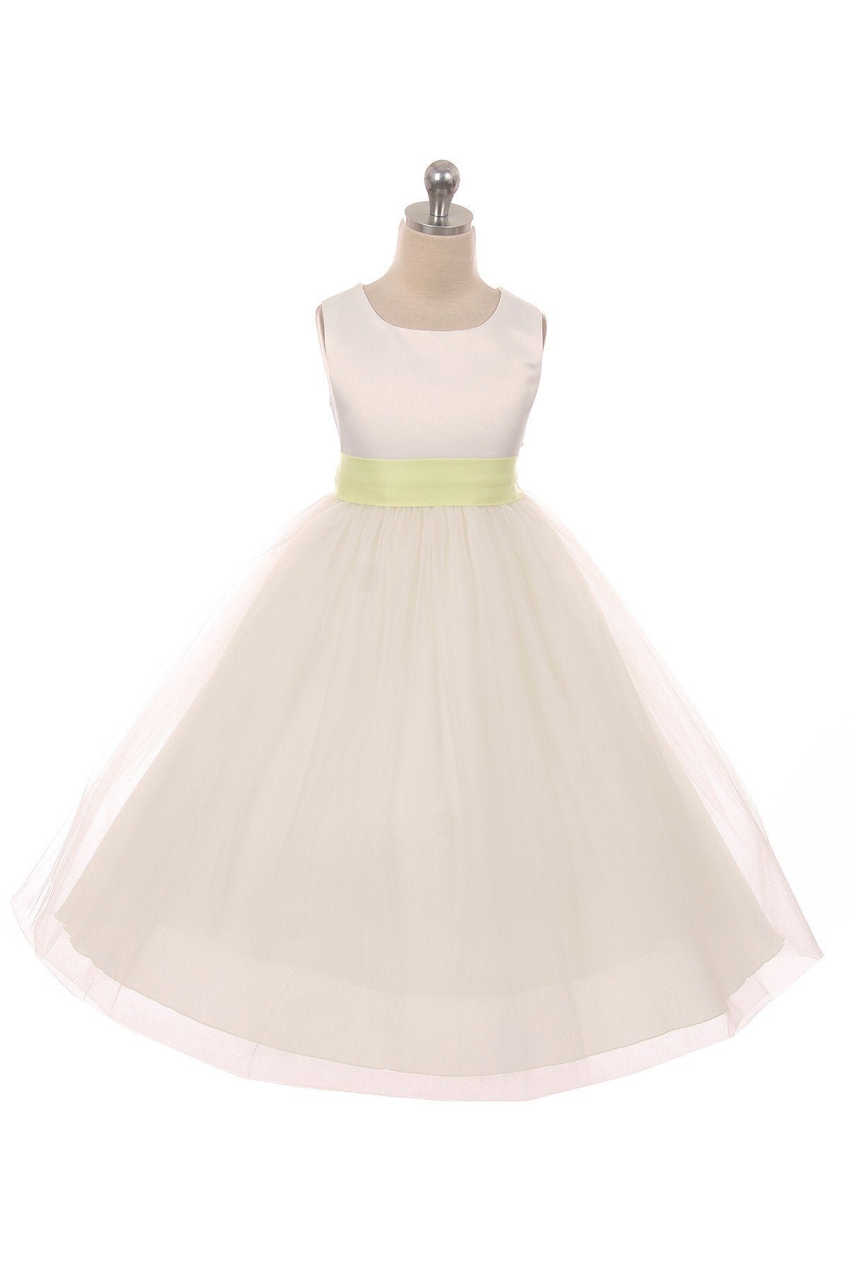 *RESTOCKED* White Satin Sash & Bow Girls Dress (1 of 2)
