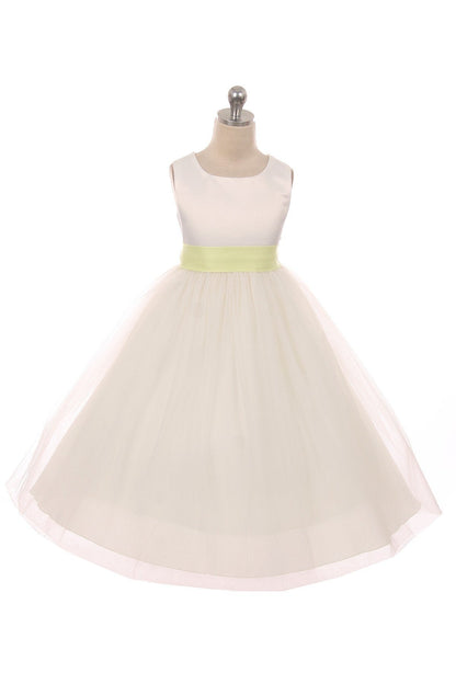 *RESTOCKED* White Satin Sash & Bow Girls Dress (1 of 2)