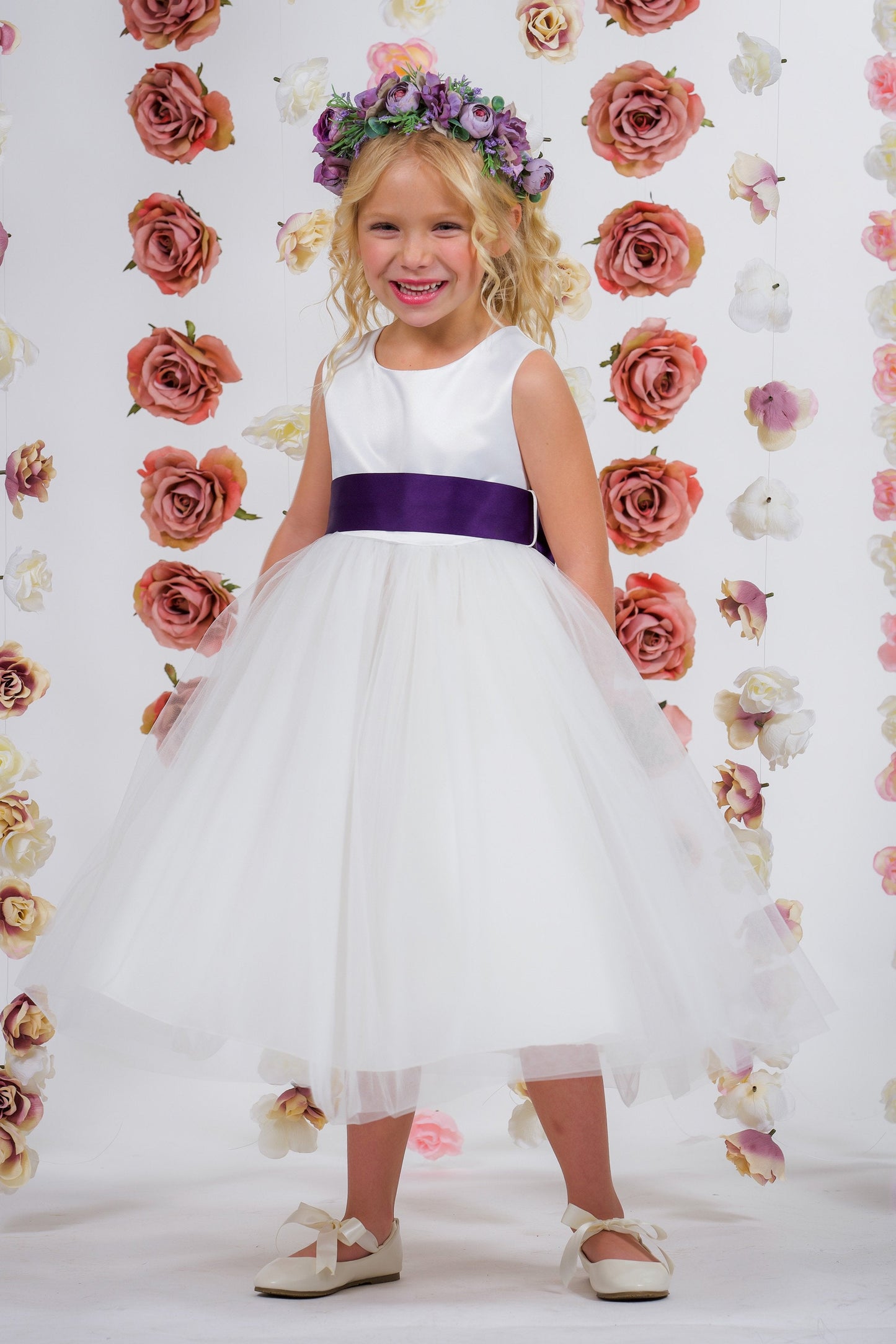 *RESTOCKED* White Satin Sash & Bow Girls Dress (2 of 2)