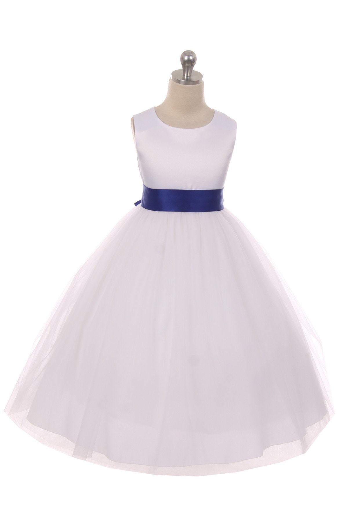 White Satin Sash & Bow Girls Dress (2 of 2) 6 / White / Royal Blue White Satin Sash & Bow Girls Dress (2 of 2) 6 / White / Royal Blue