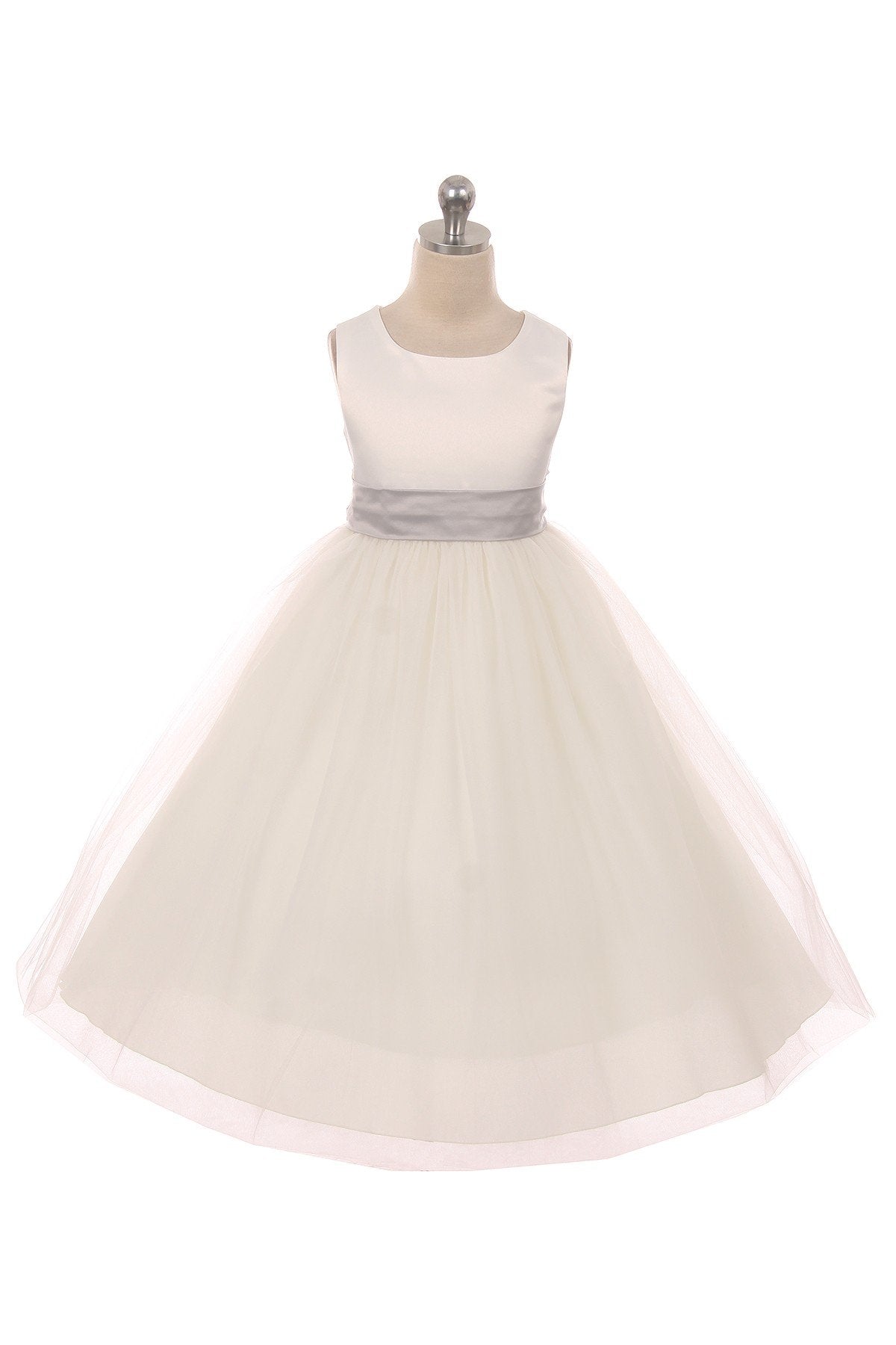 White Satin Sash & Bow Girls Dress (2 of 2) 10 / White / Silver White Satin Sash & Bow Girls Dress (2 of 2) 10 / White / Silver