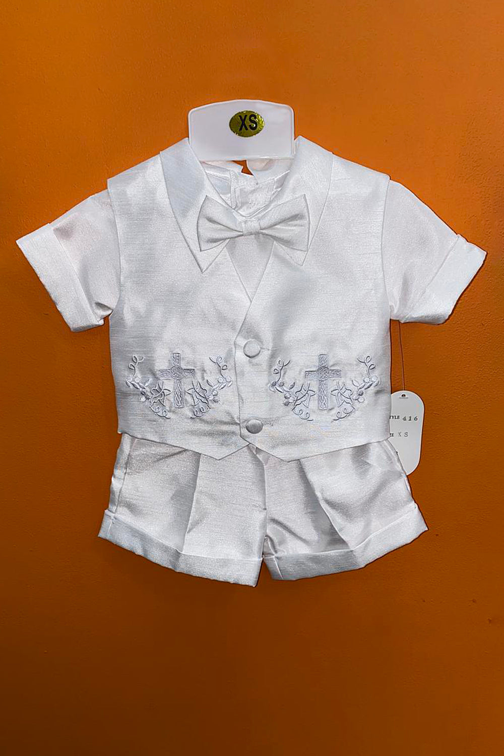 Four-Piece Short Set with Cross Accents for Baby Boys