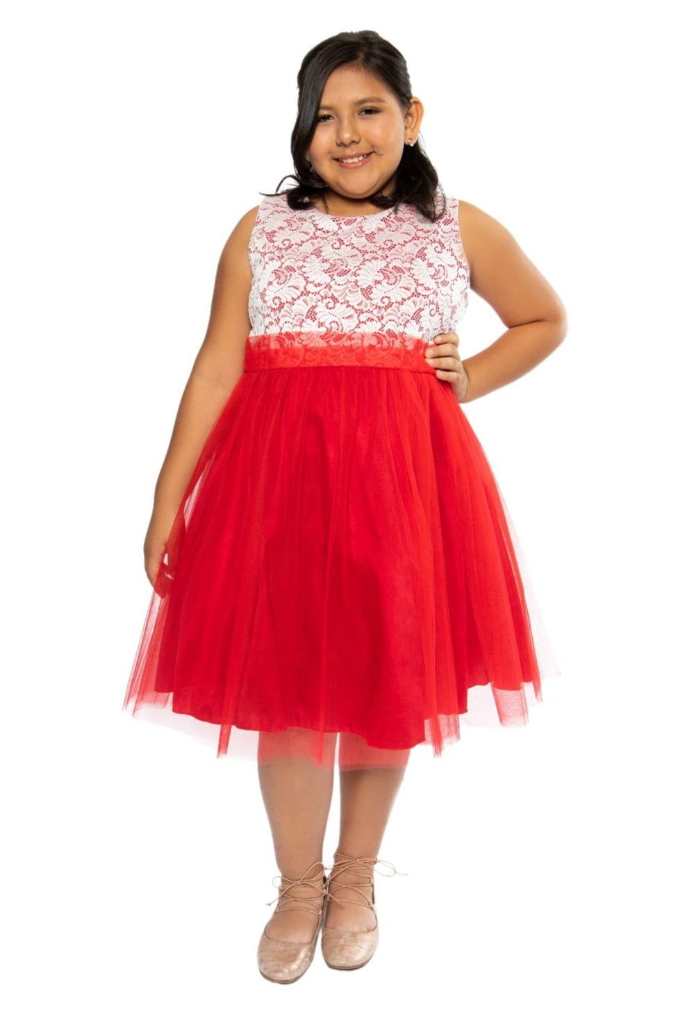 Stretch Lace & Tulle Girls Plus Size Dress