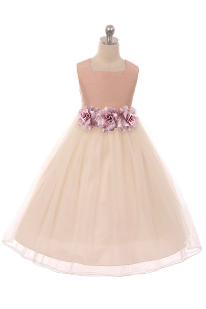 Vintage Rose Poly Silk Tulle Girls Dress