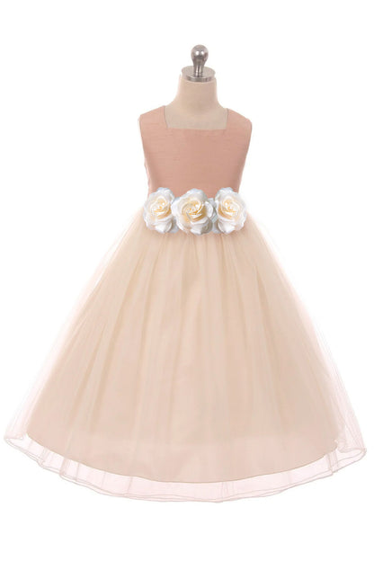 Vintage Rose Poly Silk Tulle Girls Dress