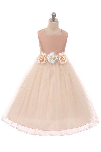 Vintage Rose Poly Silk Tulle Girls Dress